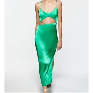 BNWT green satin Zara asymmetrical dress xs new